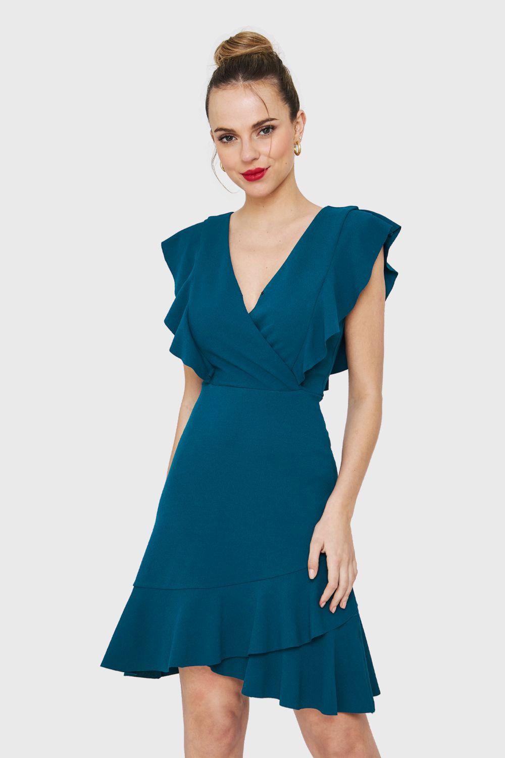 Vestido Volantes Azul Petróleo Nicopoly-4