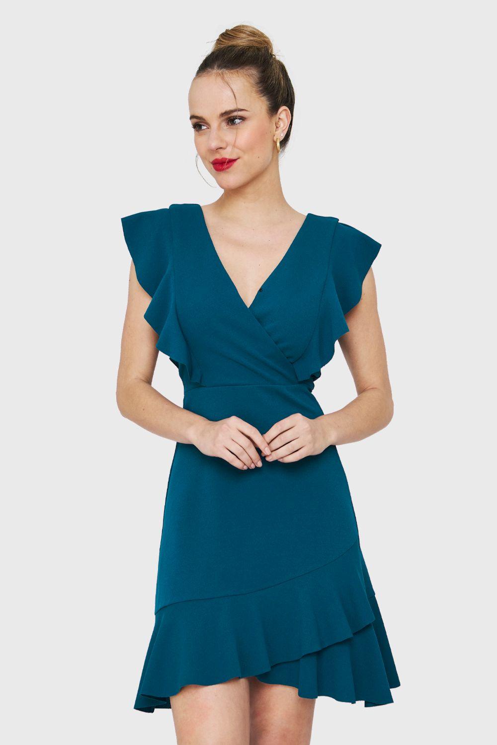 Vestido Volantes Azul Petróleo Nicopoly-0