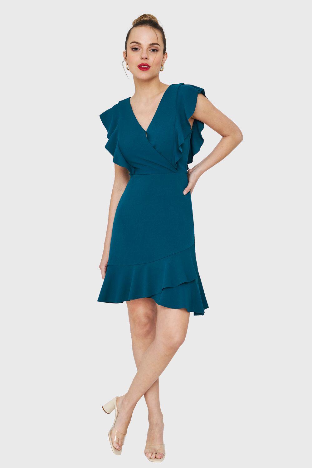 Vestido Volantes Azul Petróleo Nicopoly-1