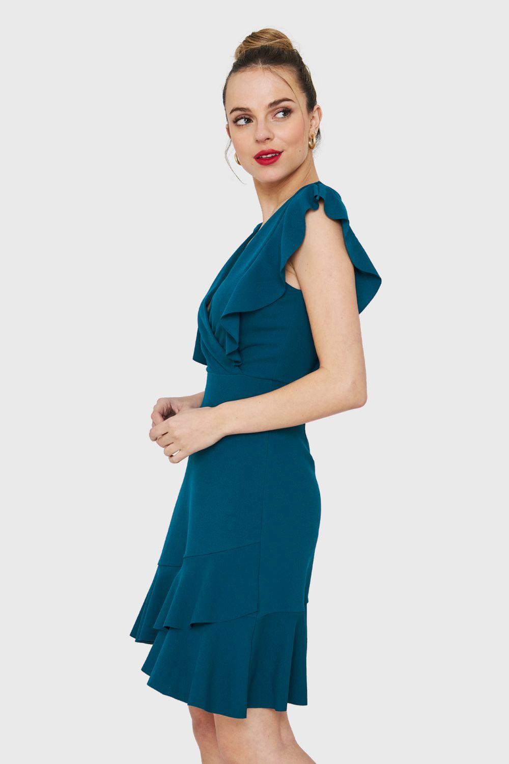 Vestido Volantes Azul Petróleo Nicopoly-2
