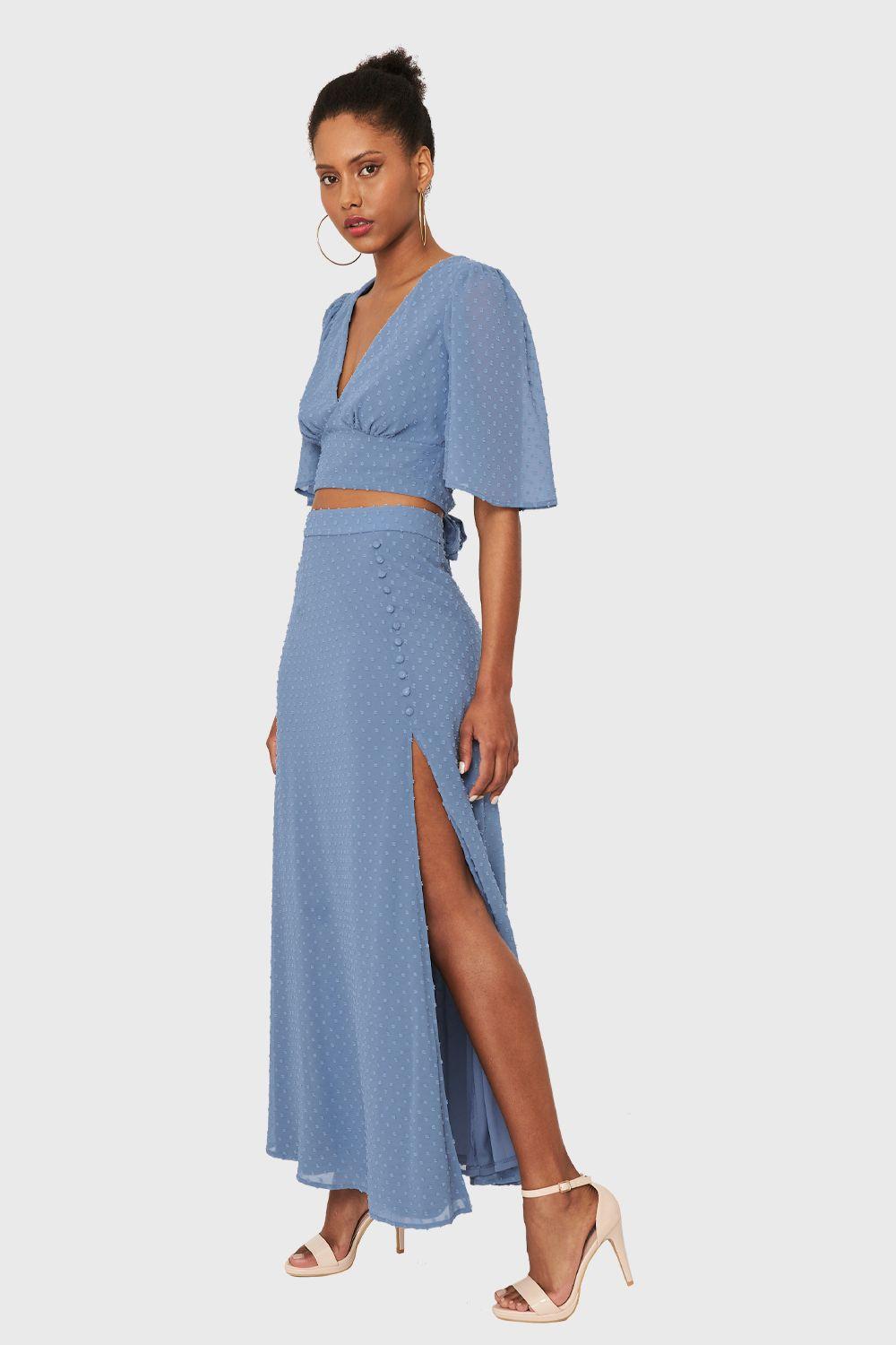 Conjunto Top y Falda Larga Celeste Nicopoly-2
