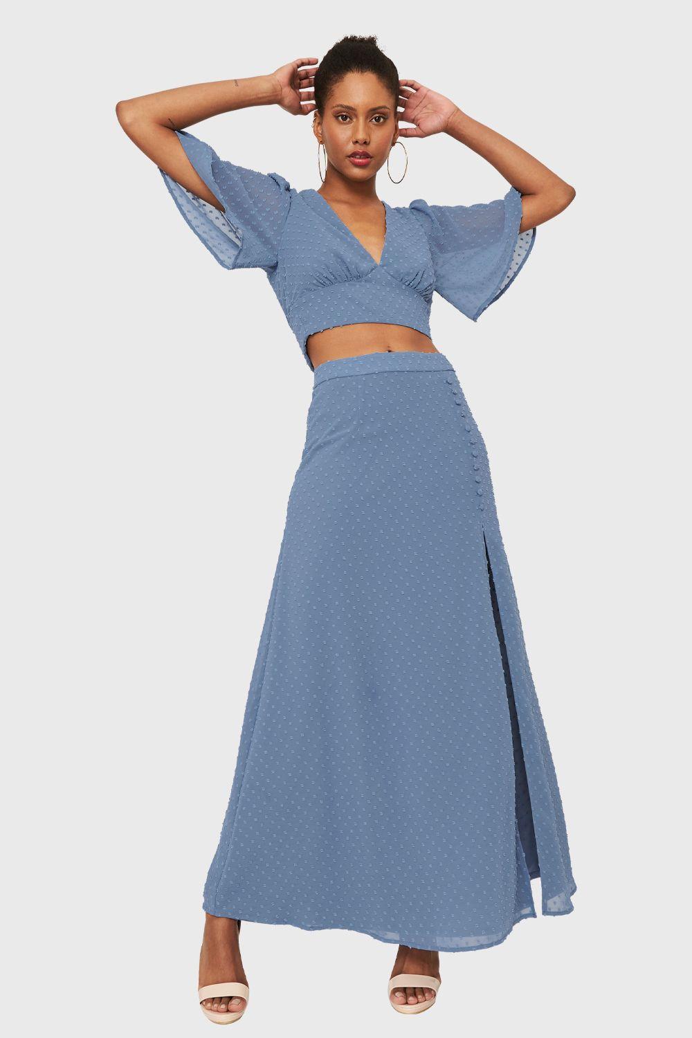 Conjunto Top y Falda Larga Celeste Nicopoly-0