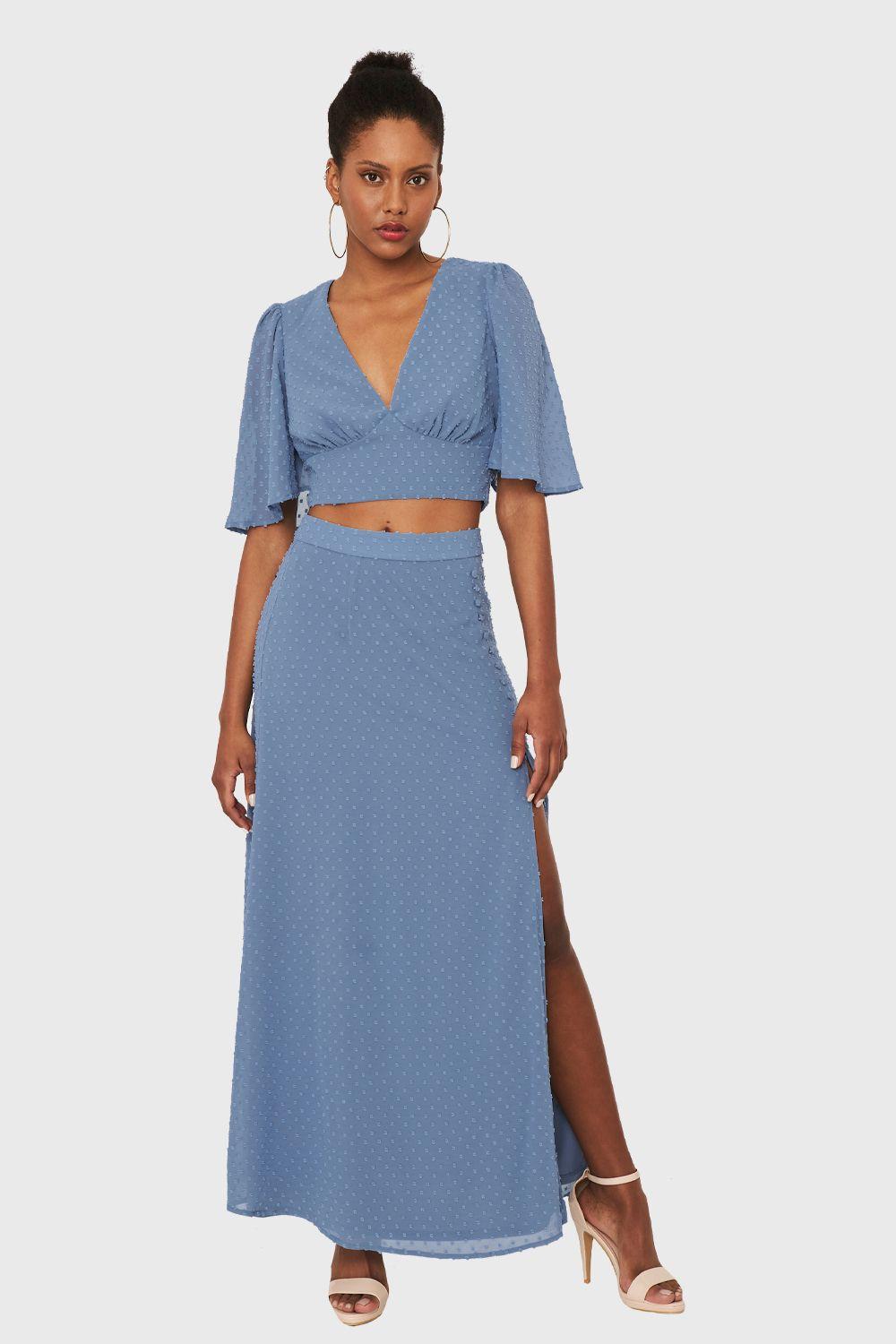 Conjunto Top y Falda Larga Celeste Nicopoly-1
