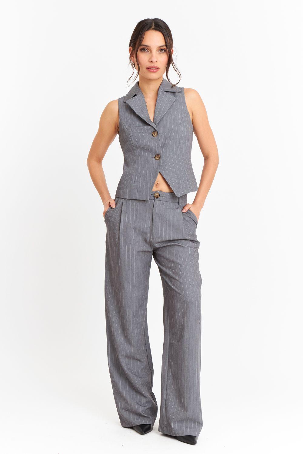Pantalón de Pierna Recta Raya Diplomática Gris Nicopoly-1