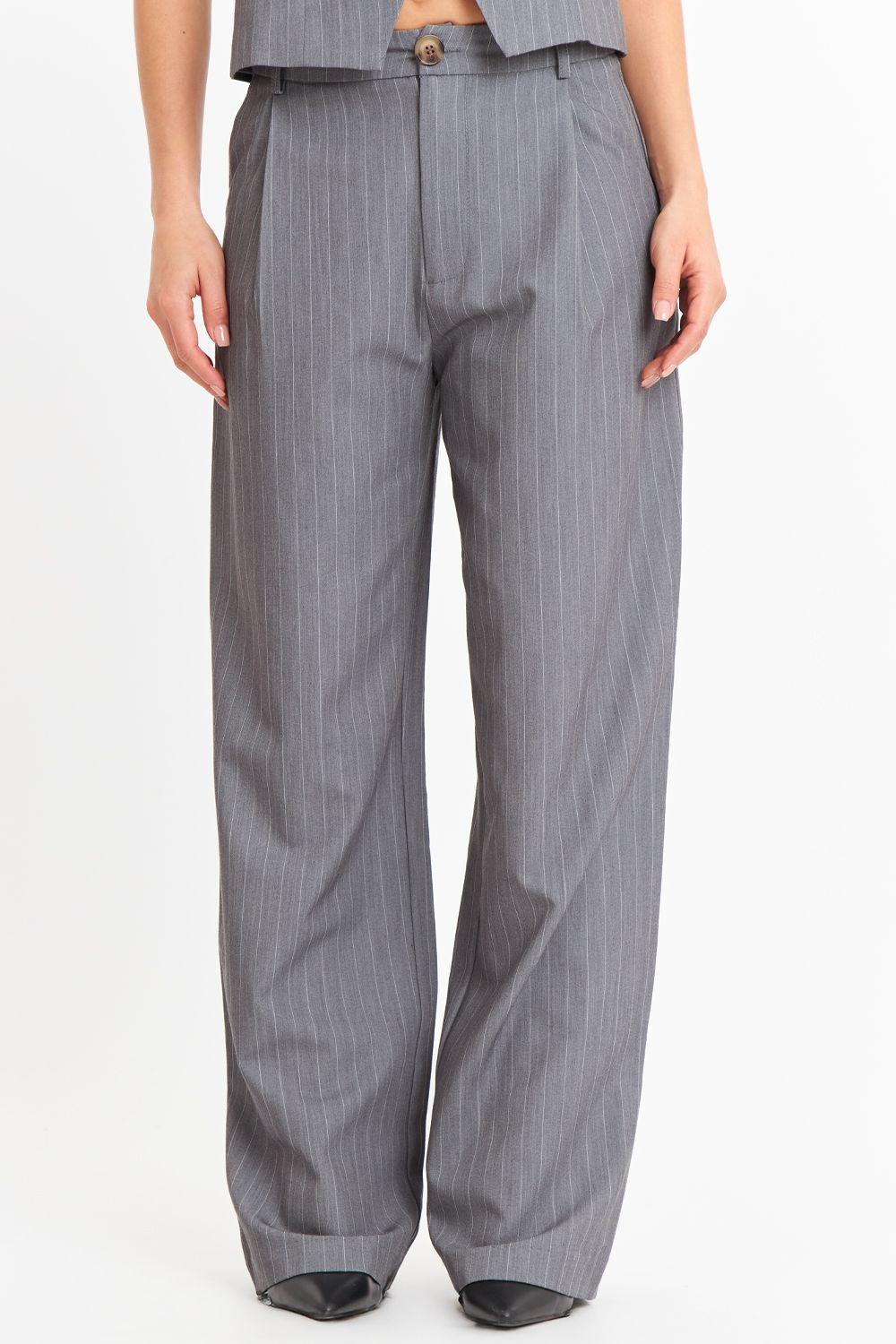 Pantalón de Pierna Recta Raya Diplomática Gris Nicopoly-4