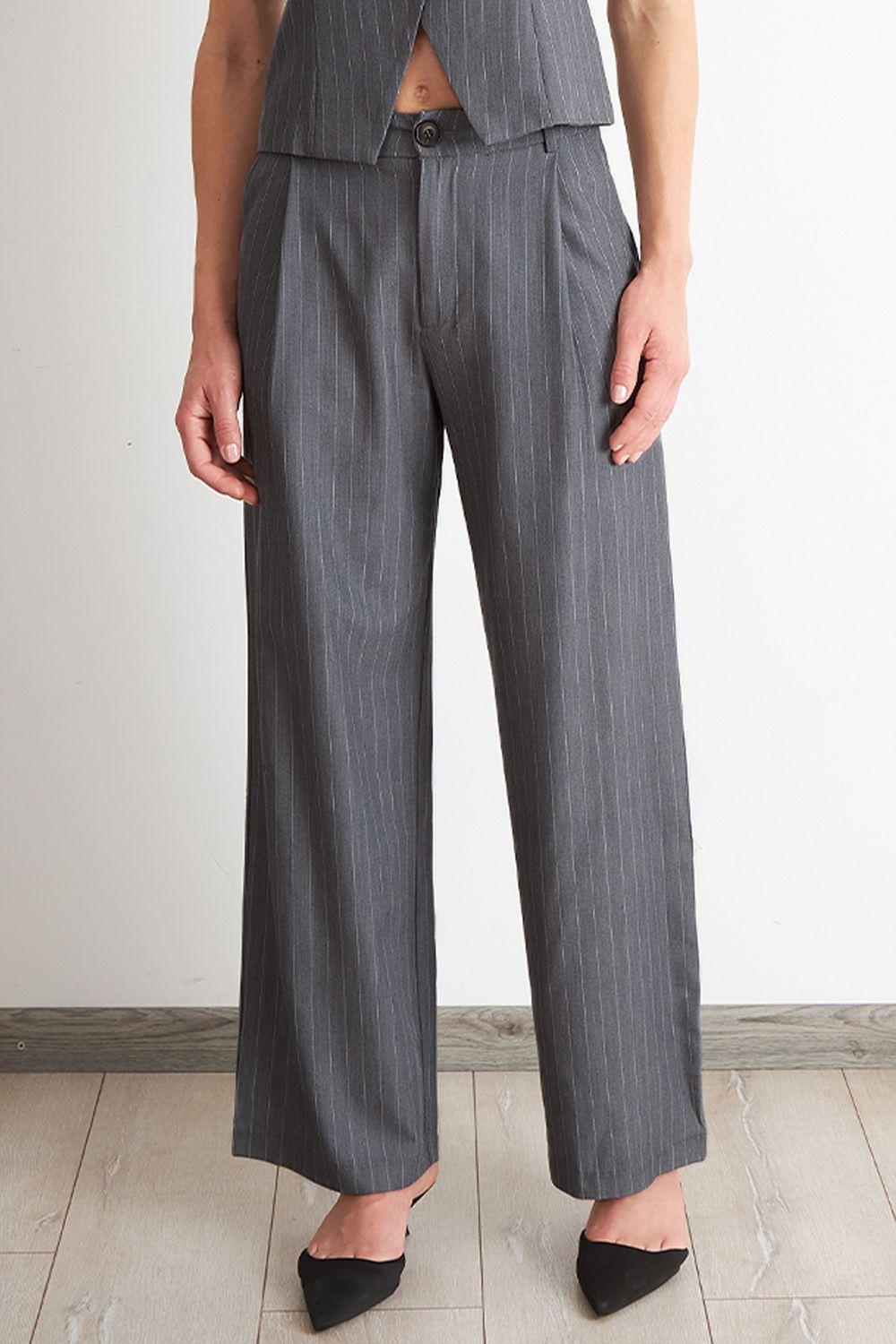 Pantalón de Pierna Recta Raya Diplomática Gris Nicopoly-0