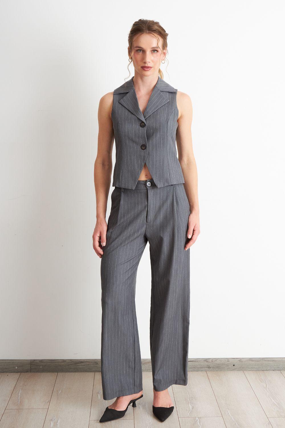 Pantalón de Pierna Recta Raya Diplomática Gris Nicopoly-1