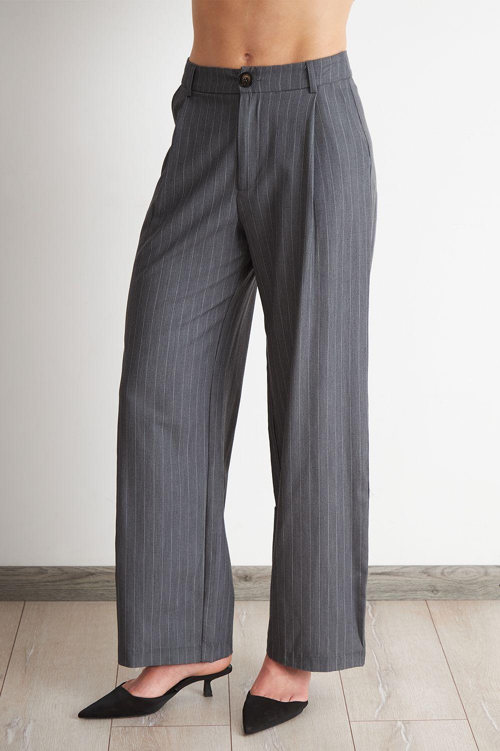 Pantalón de Pierna Recta Raya Diplomática Gris Nicopoly-2