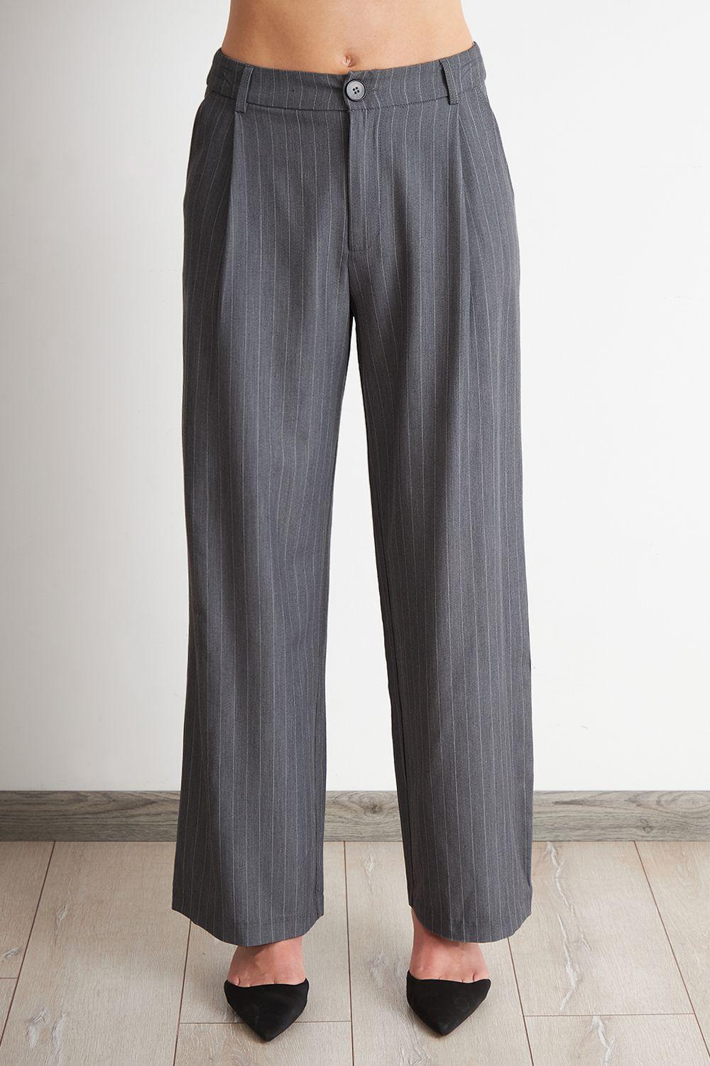 Pantalón de Pierna Recta Raya Diplomática Gris Nicopoly-4