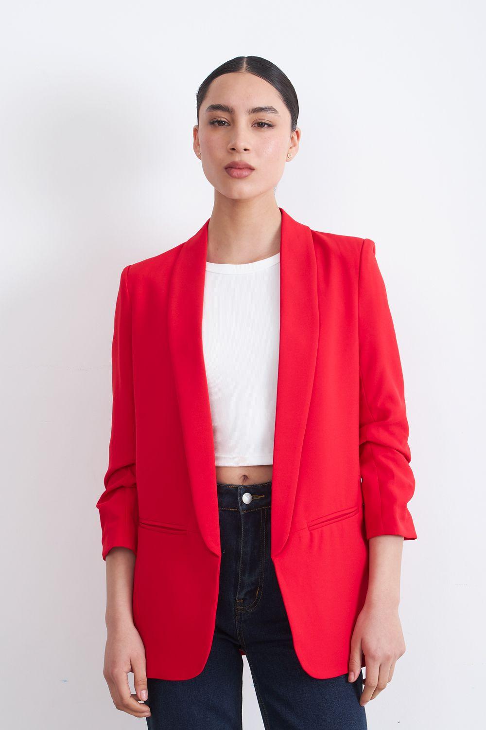 Blazer Manga 3/4 Ajustado con Solapas Rojo Nicopoly-4