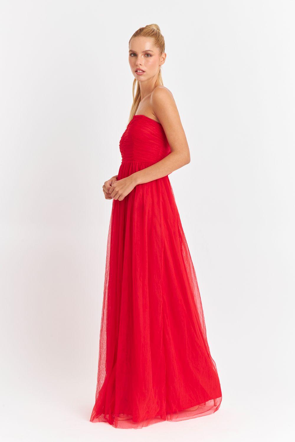 Vestido Strapless y Escote V Rojo Nicopoly-2
