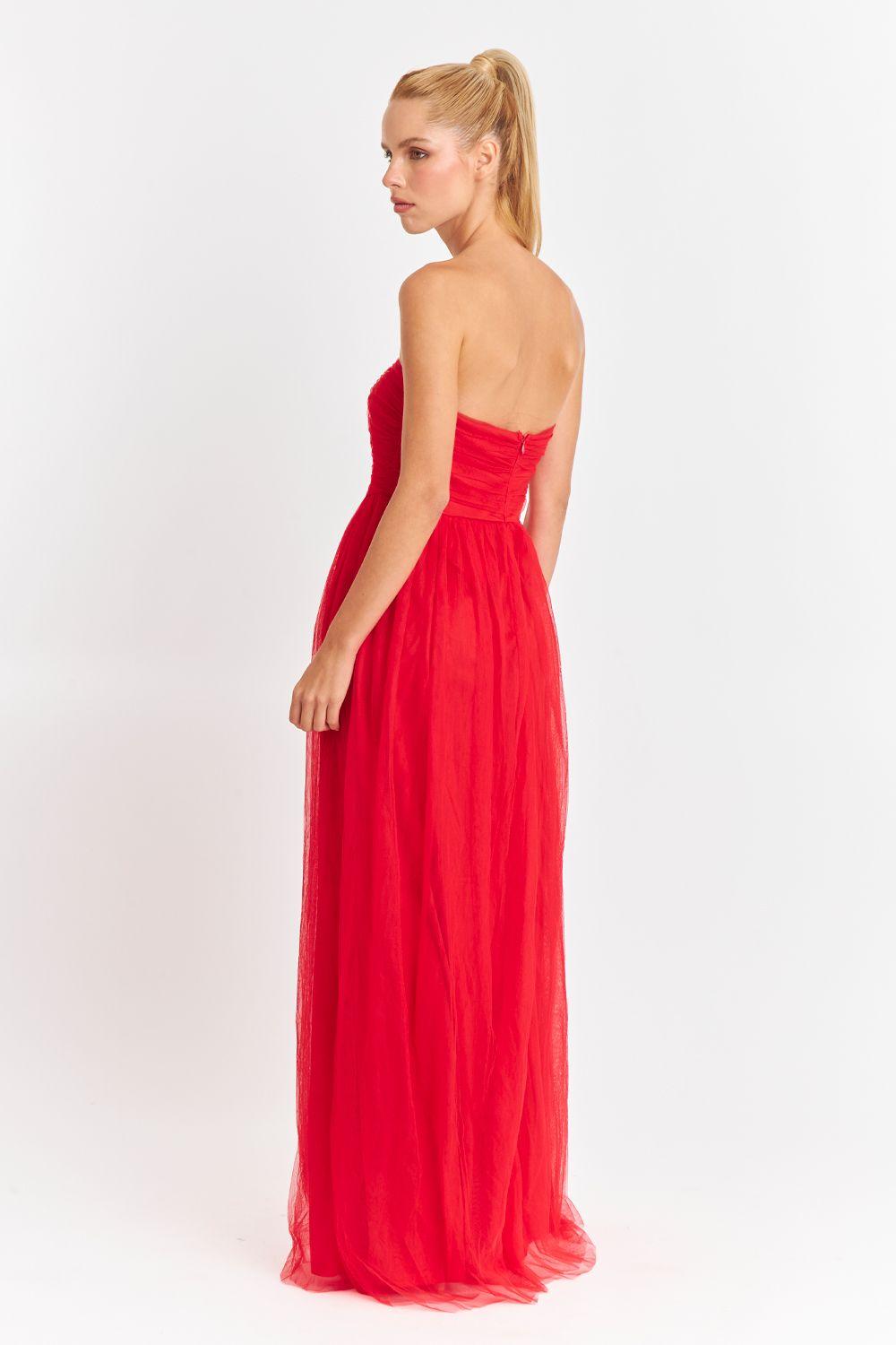 Vestido Strapless y Escote V Rojo Nicopoly-3