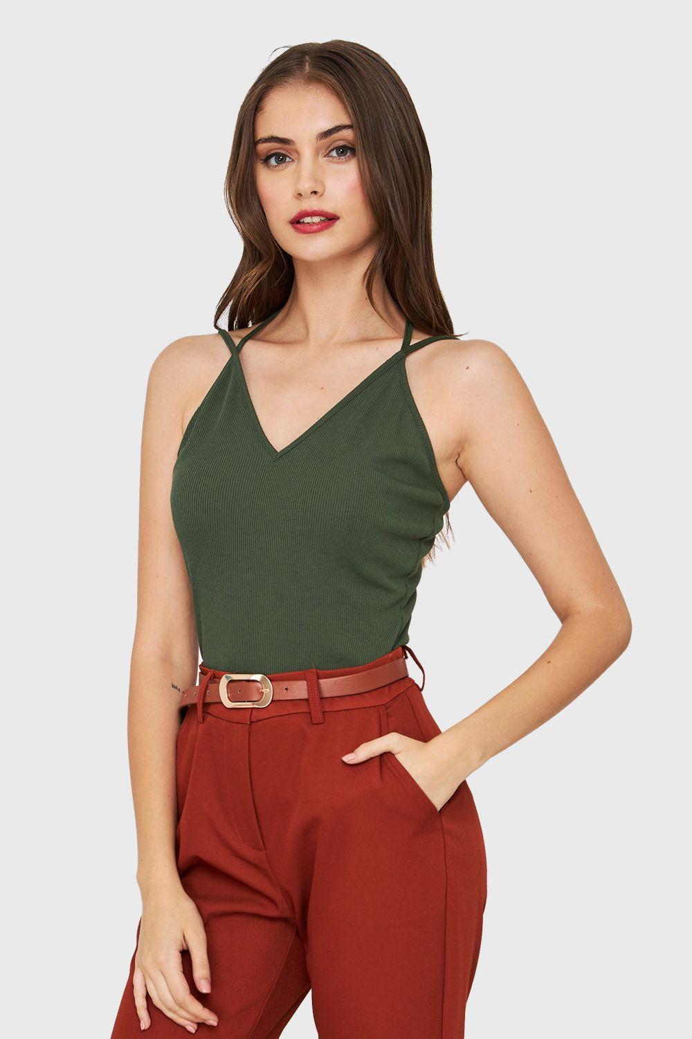 Body Escote V Acanalado Oliva Nicopoly-2