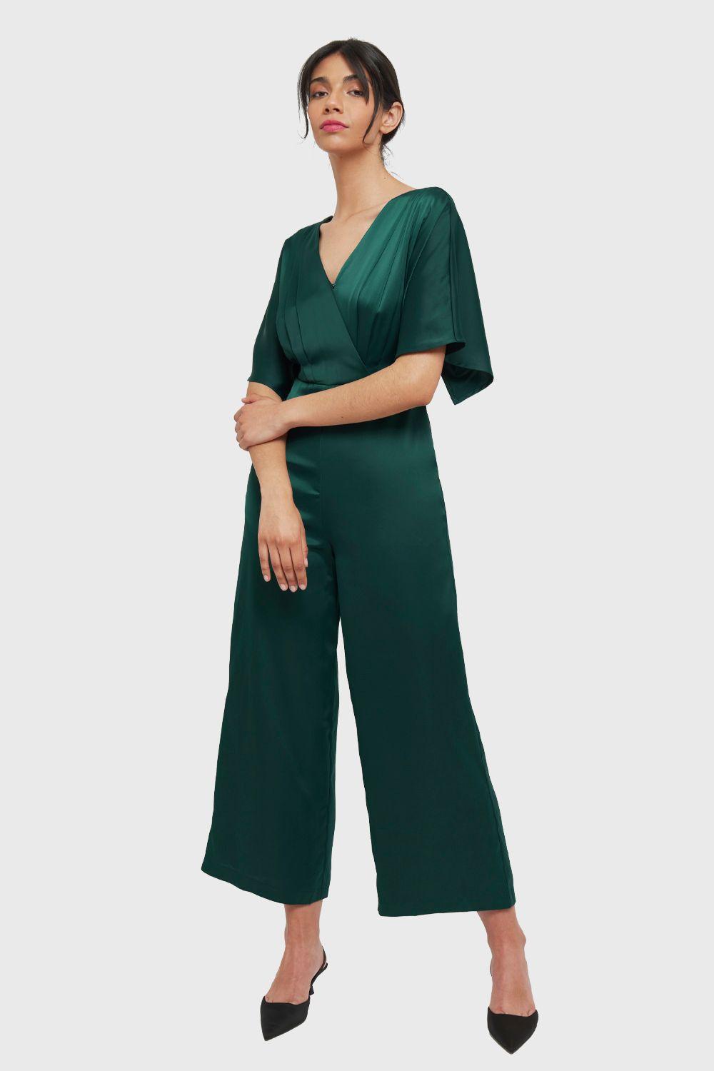 Enterito Tipo Satín Escote V Verde Nicopoly-1