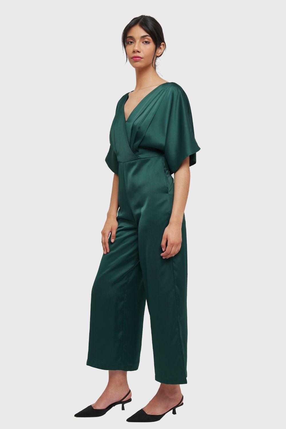 Enterito Tipo Satín Escote V Verde Nicopoly-2