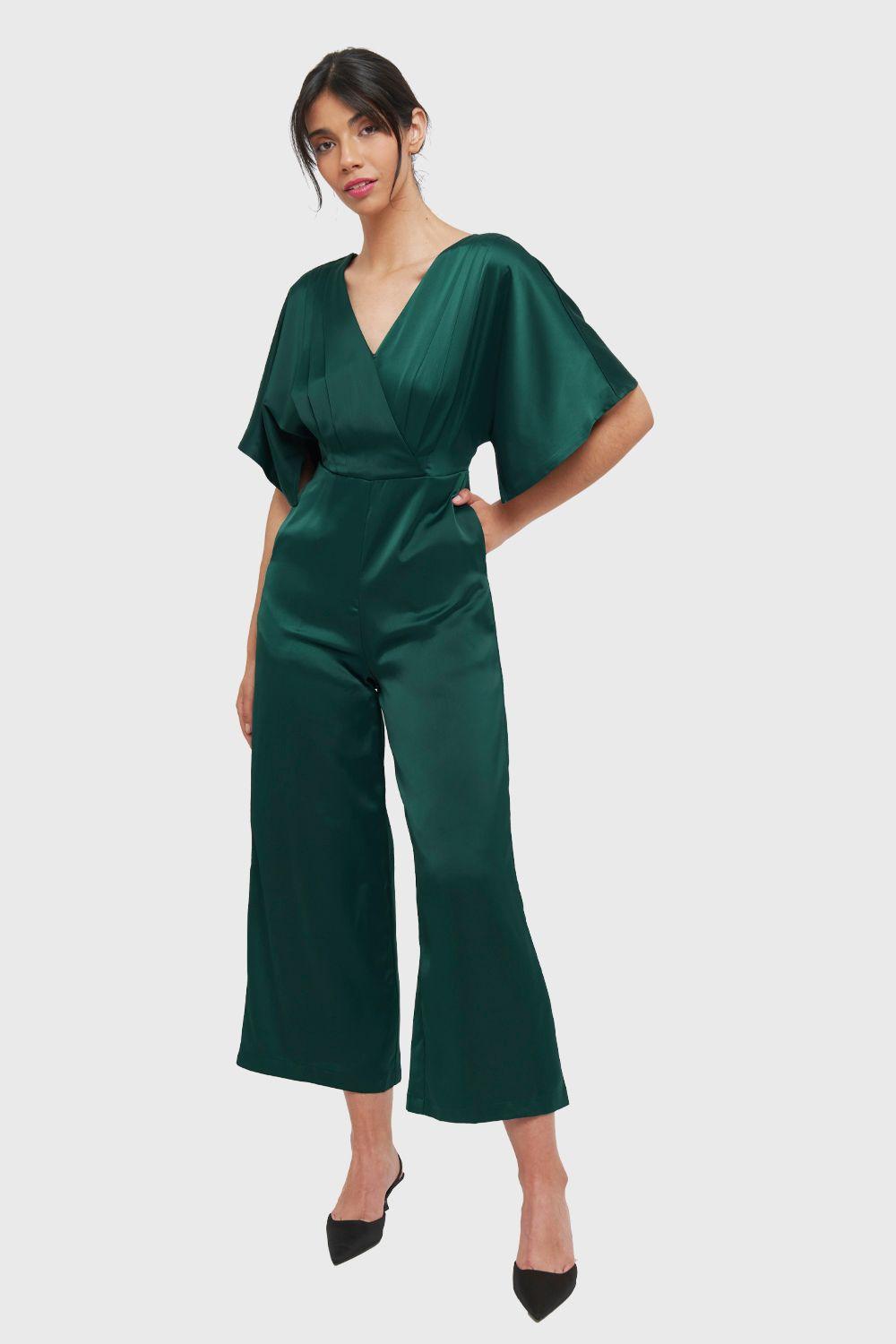 Enterito Tipo Satín Escote V Verde Nicopoly-0