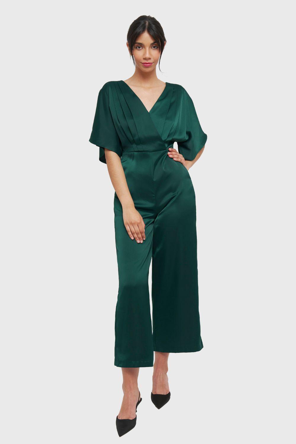 Enterito Tipo Satín Escote V Verde Nicopoly-4