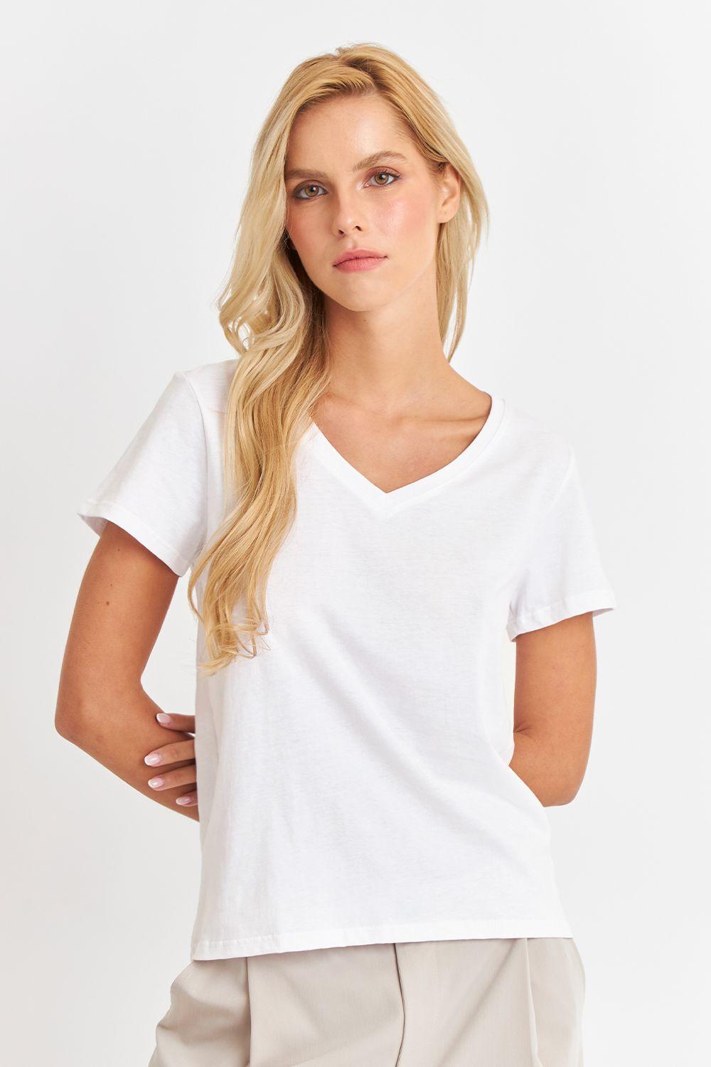 Polera Escote en V Básica Blanco Nicopoly-0