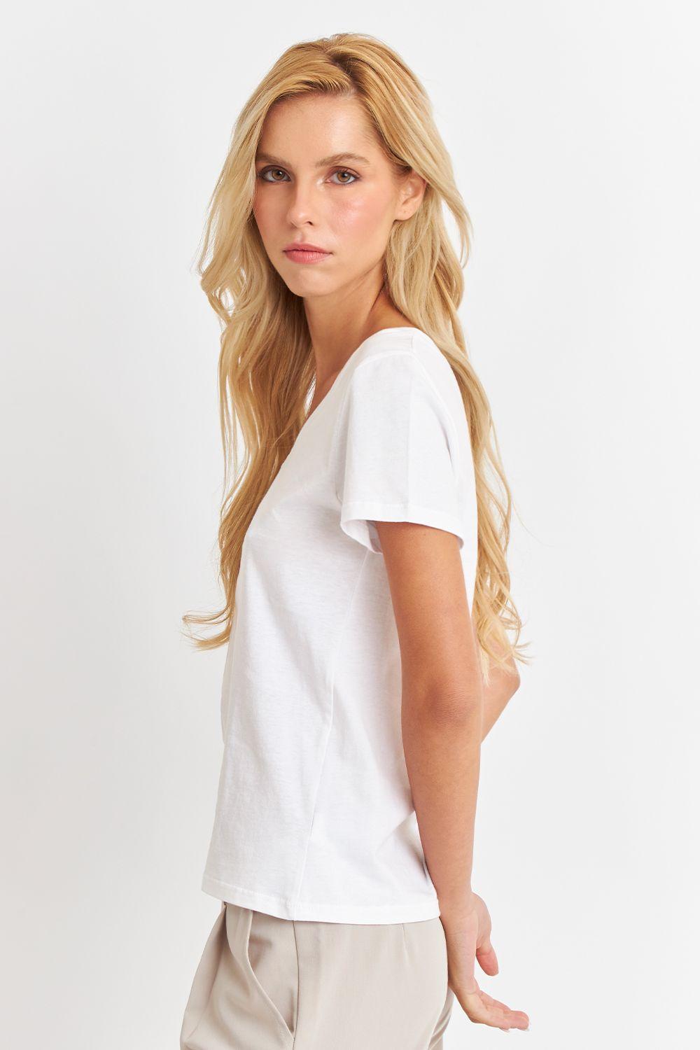 Polera Escote en V Básica Blanco Nicopoly-2