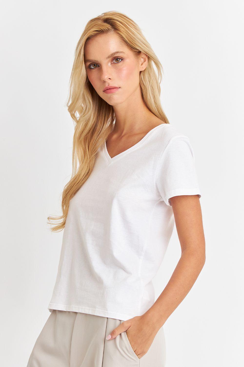 Polera Escote en V Básica Blanco Nicopoly-4