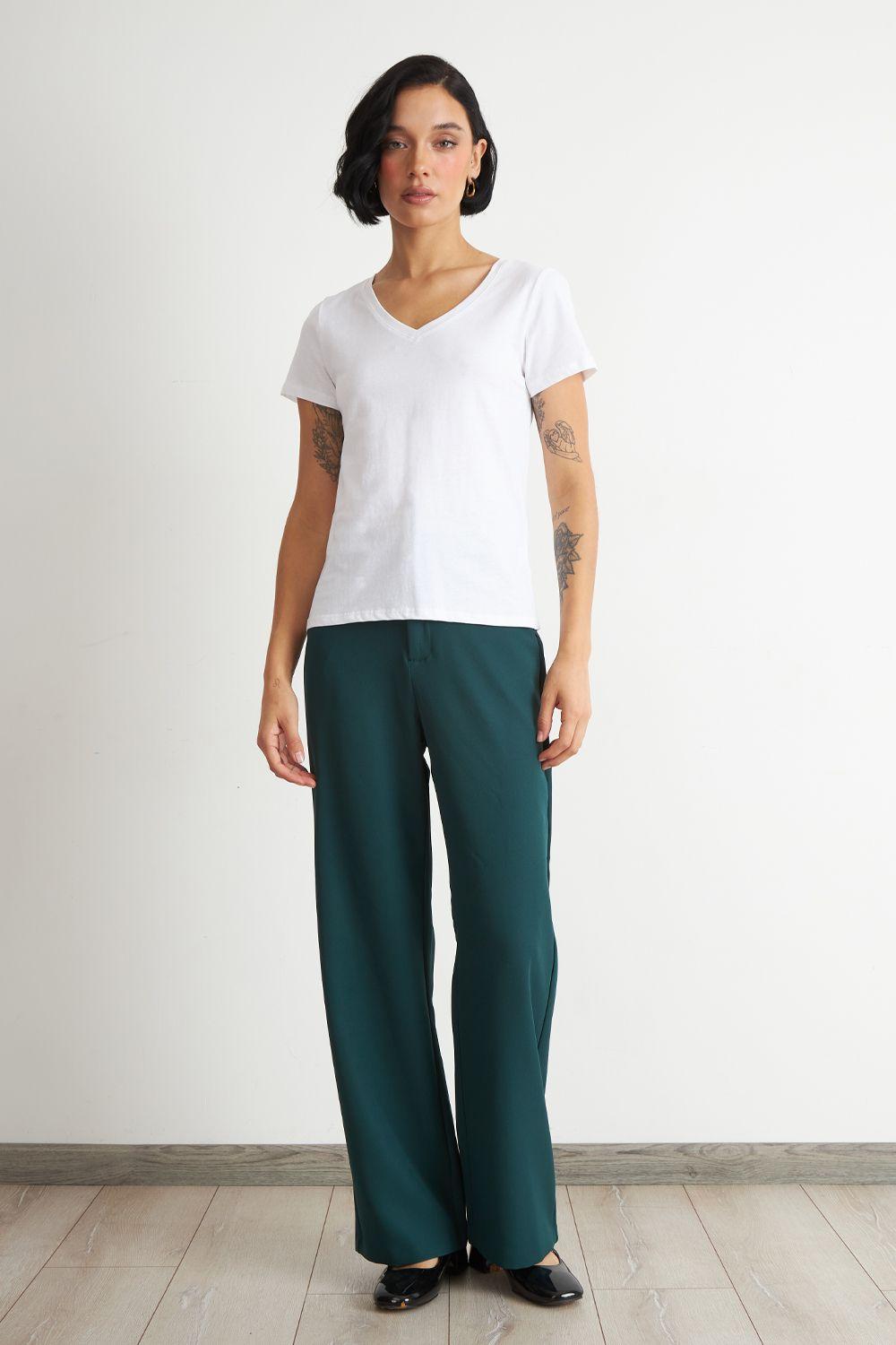 Polera Escote en V Básica Blanco Nicopoly-1