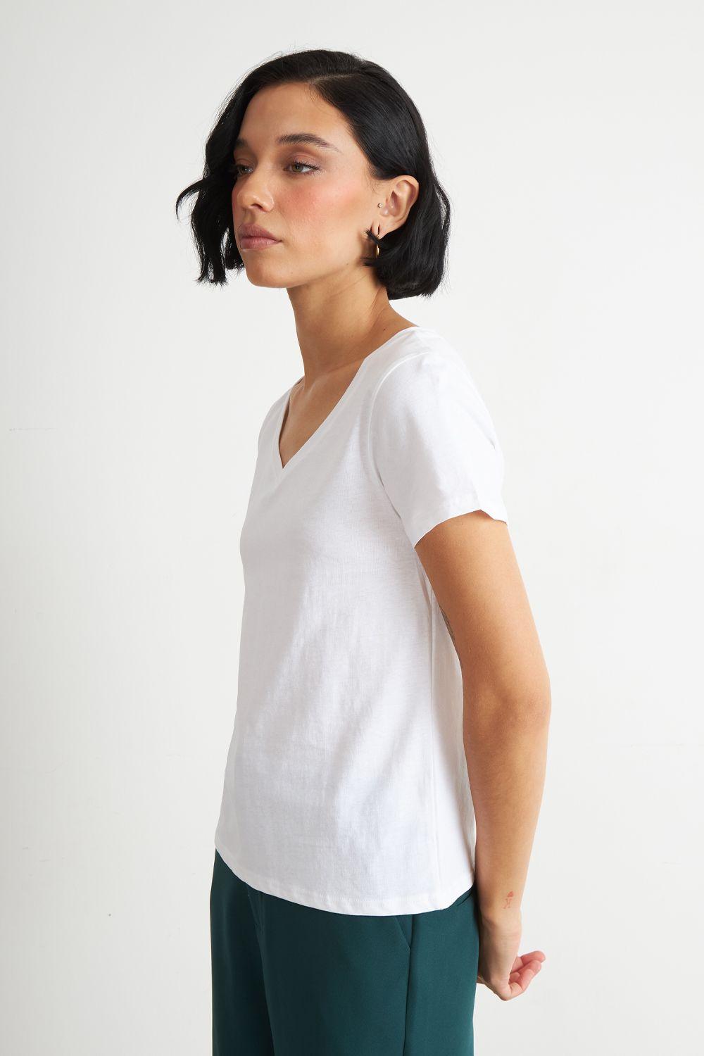 Polera Escote en V Básica Blanco Nicopoly-2