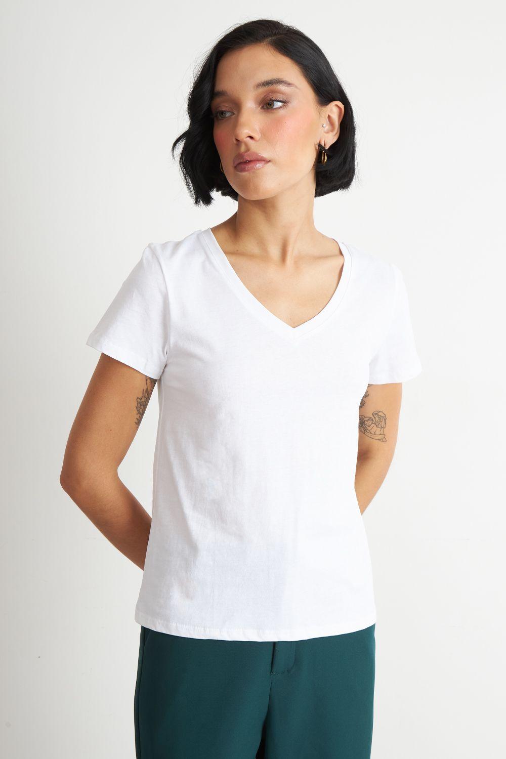Polera Escote en V Básica Blanco Nicopoly-4