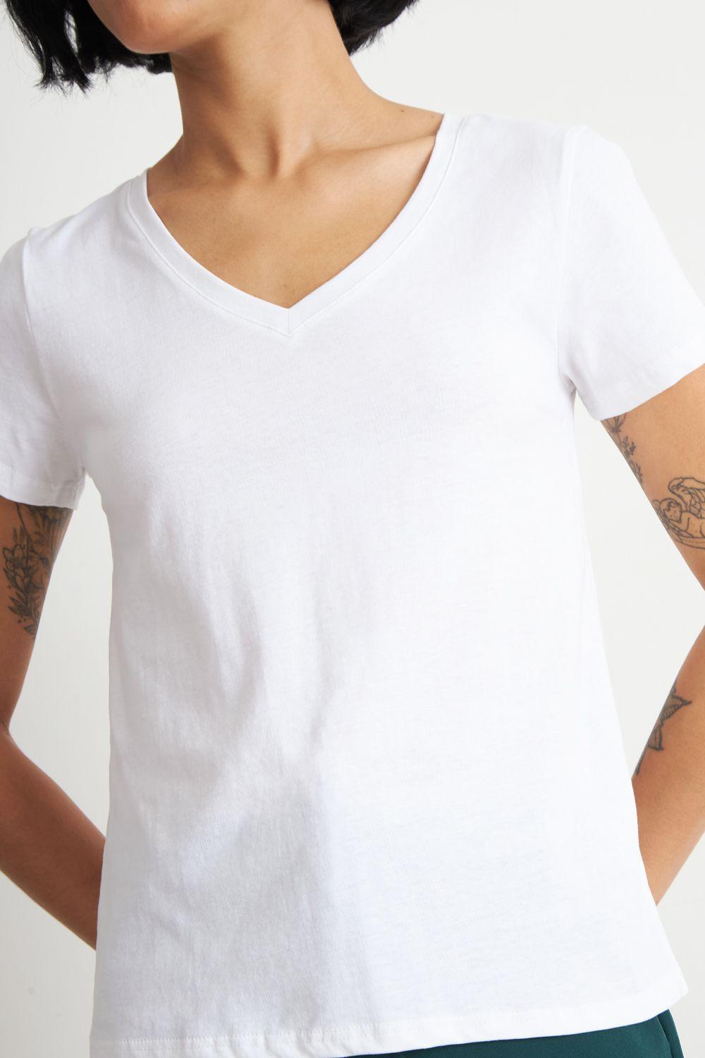 Polera Escote en V Básica Blanco Nicopoly-5