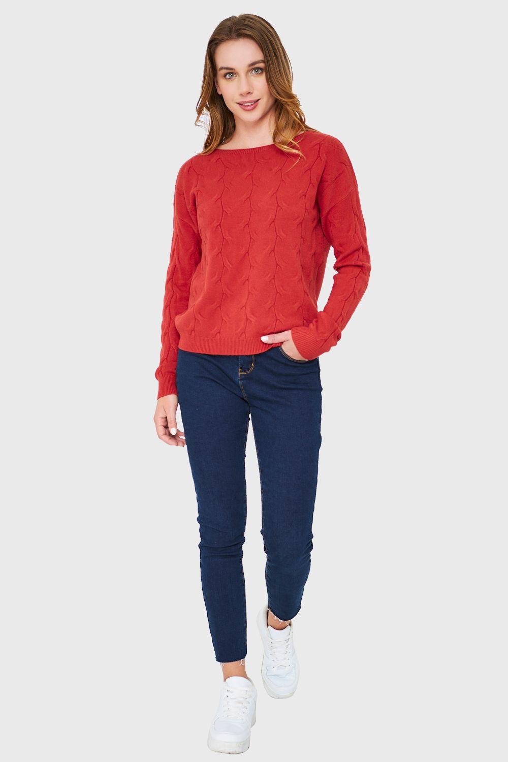 Sweater Patrón Trenzas Rojo Nicopoly-1
