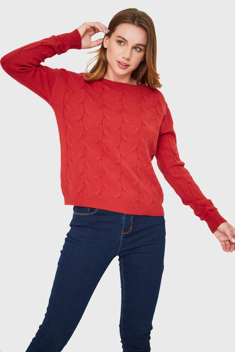 Sweater Patrón Trenzas Rojo Nicopoly-4