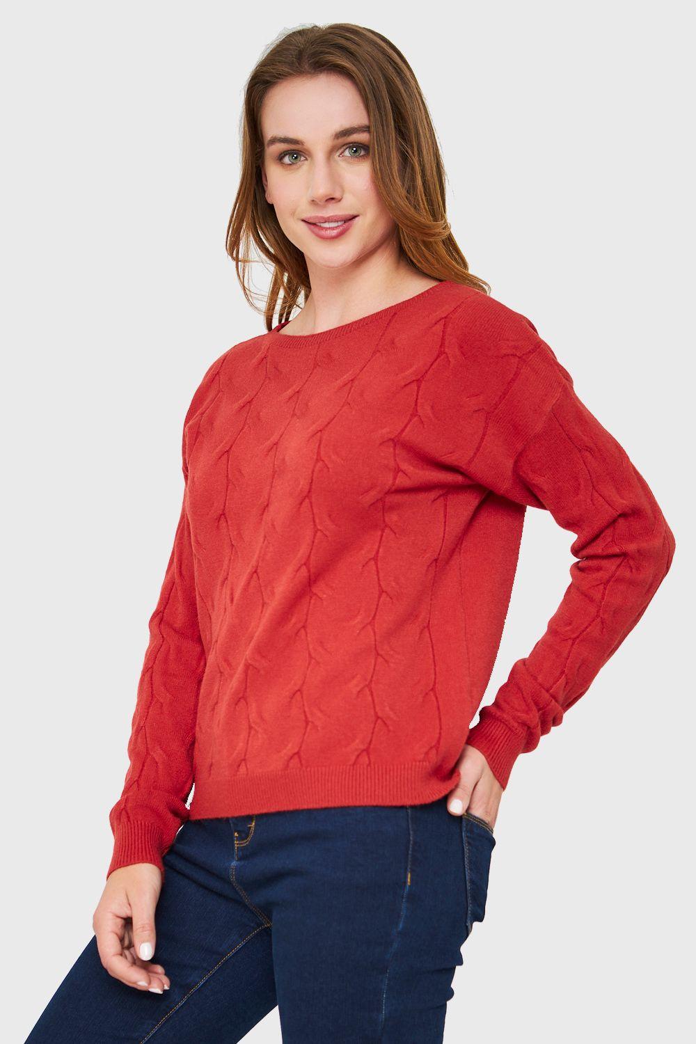 Sweater Patrón Trenzas Rojo Nicopoly-2