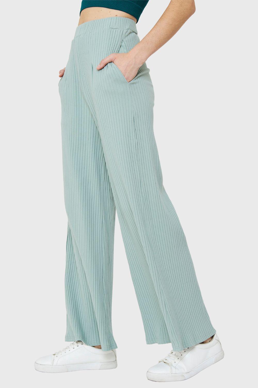 Pantalón Palazzo Acanalado Menta Nicopoly-2