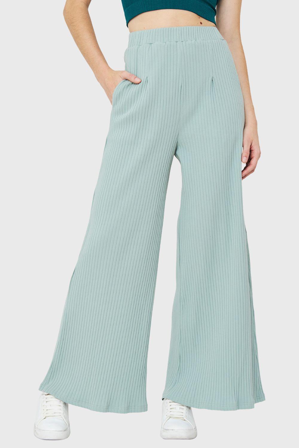 Pantalón Palazzo Acanalado Menta Nicopoly-0