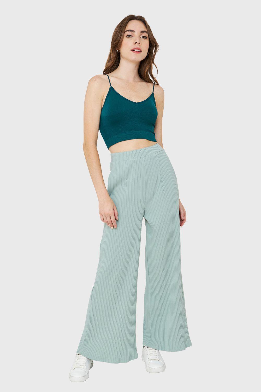 Pantalón Palazzo Acanalado Menta Nicopoly-1