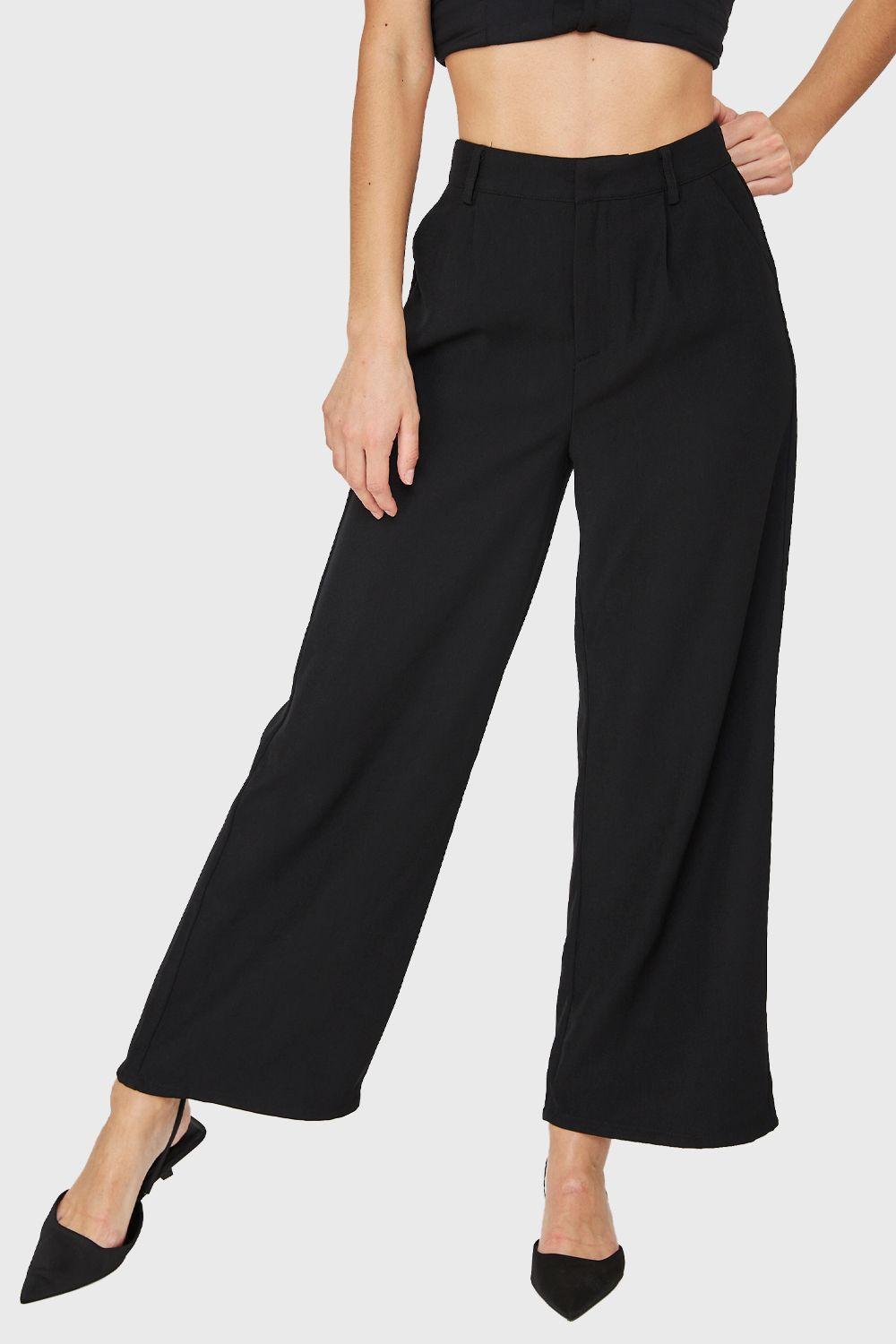 Pantalón Pinzas Ancho Negro Nicopoly-0