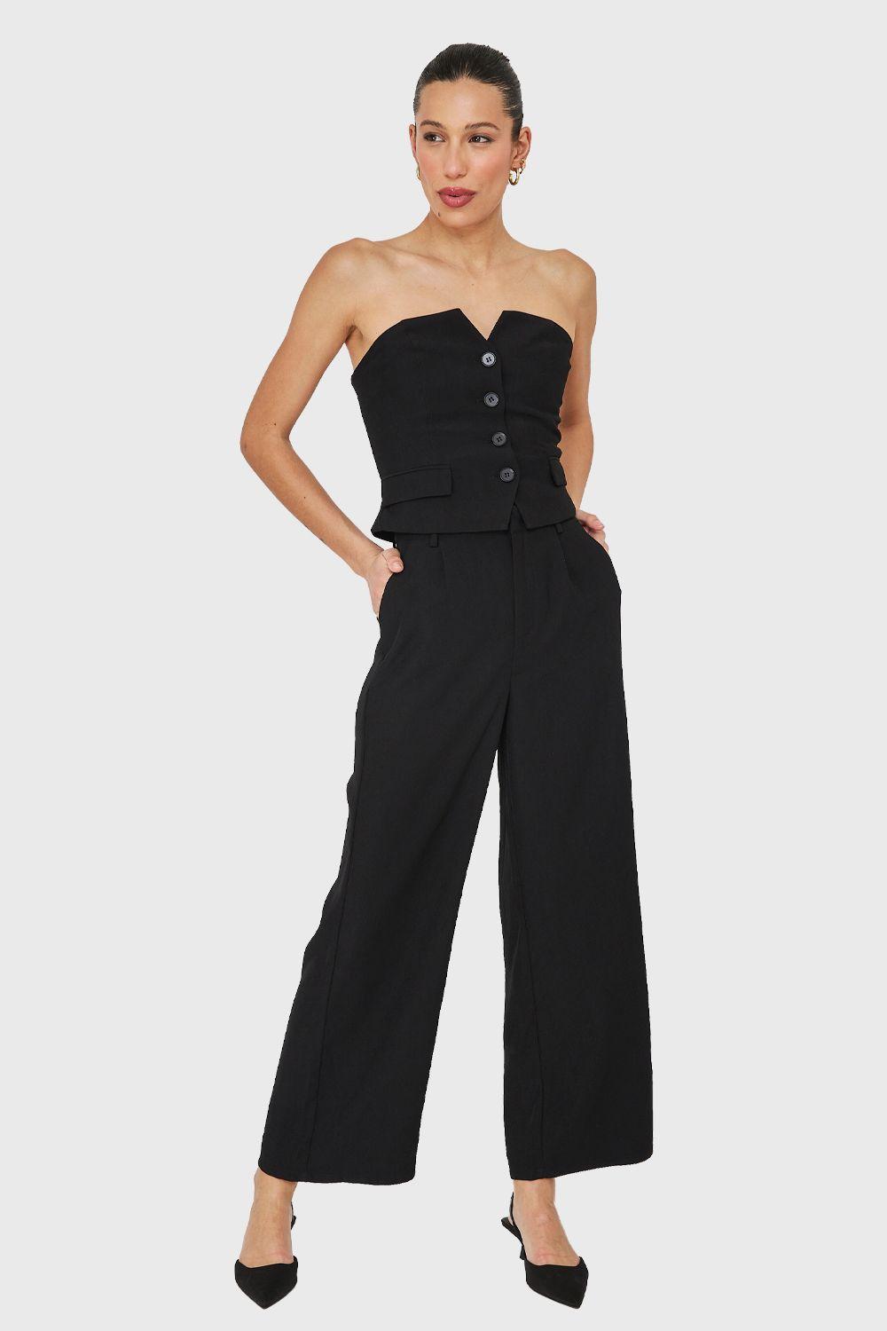 Pantalón Pinzas Ancho Negro Nicopoly-1