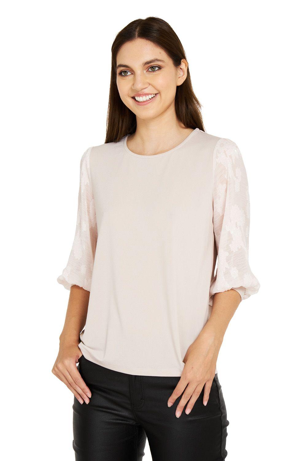 Polera Manga Floral Rosado Nicopoly-0