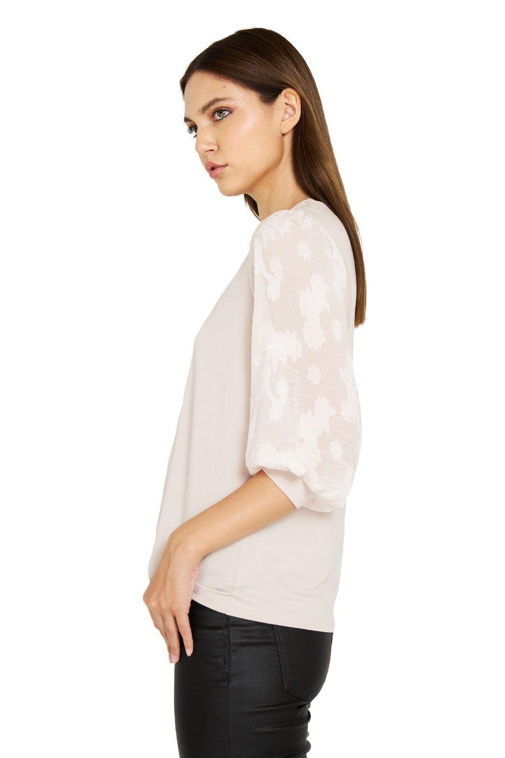 Polera Manga Floral Rosado Nicopoly-2