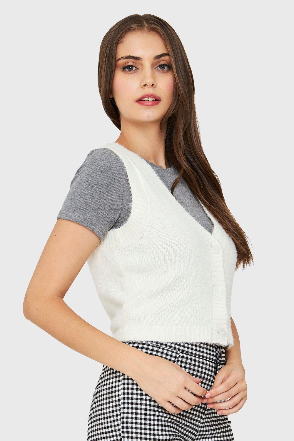 Cárdigan Corto Sin Mangas Blanco Nicopoly-2