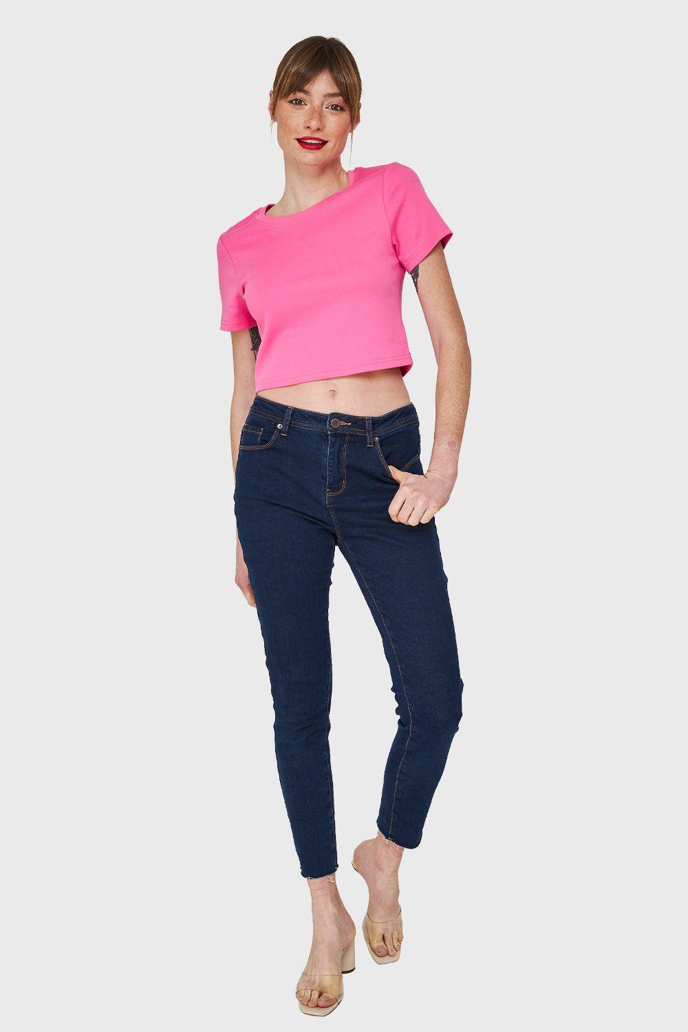 Polera Crop Básica Manga Corta Fucsia Nicopoly-1