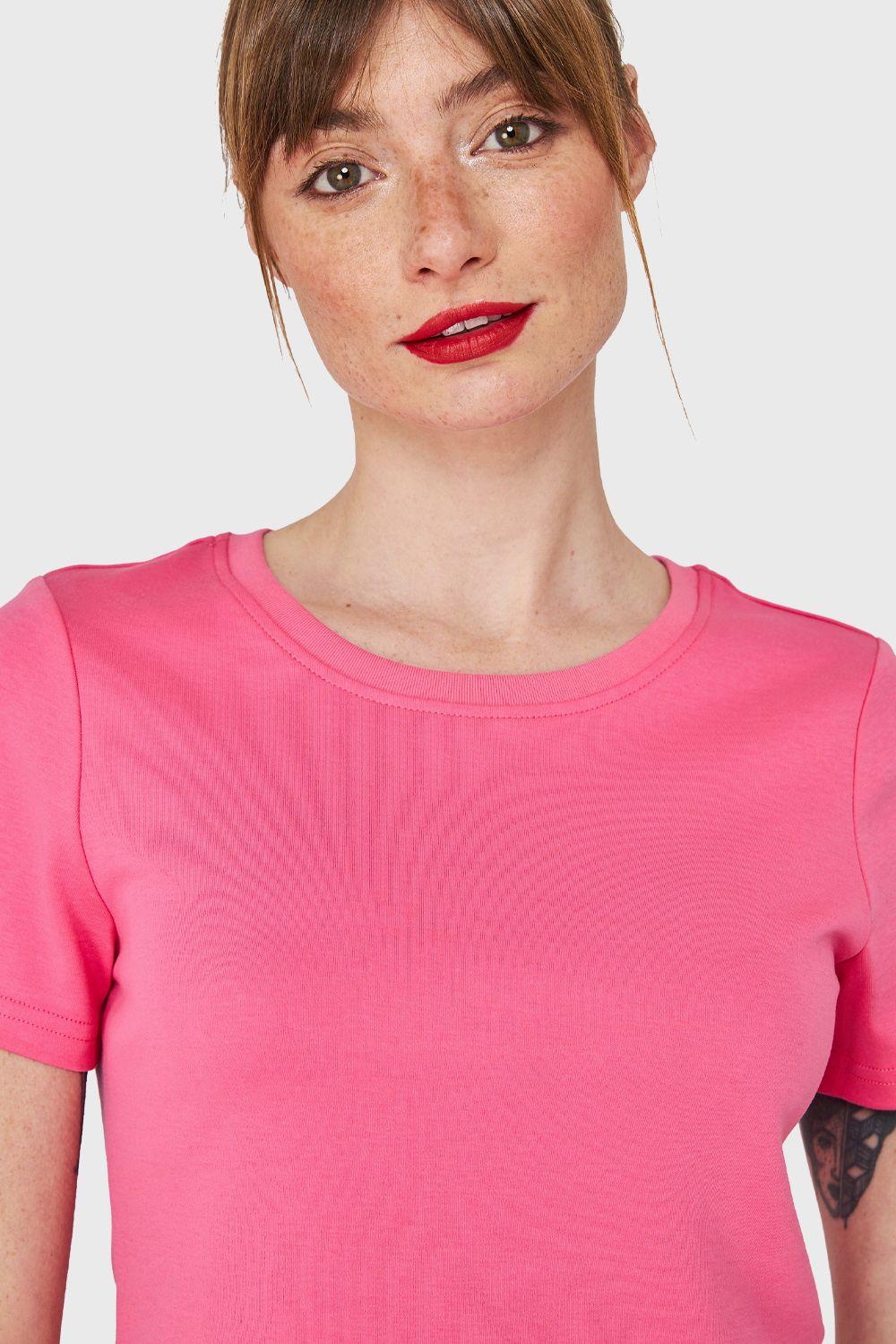 Polera Crop Básica Manga Corta Fucsia Nicopoly-5