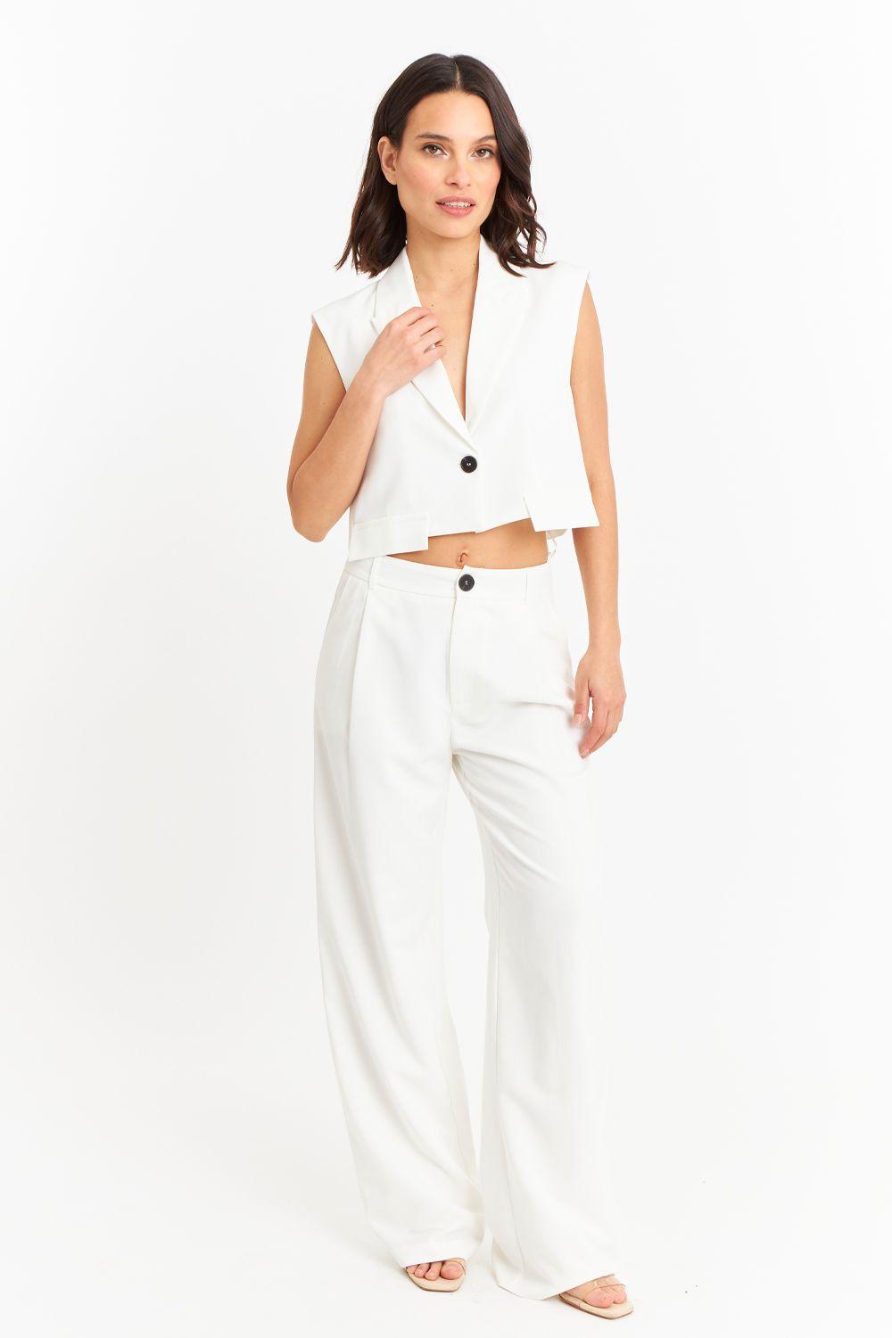 Gilet Crop con Solapa Blanco Nicopoly-1