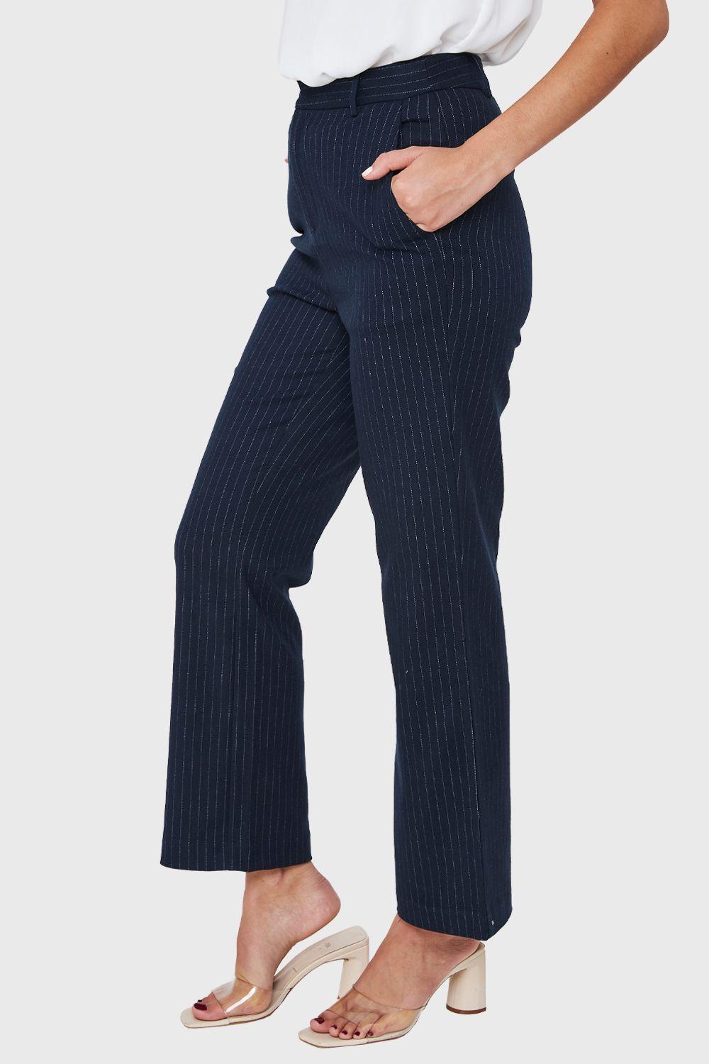Pantalón Recto Rayas Azul Marino Nicopoly-2