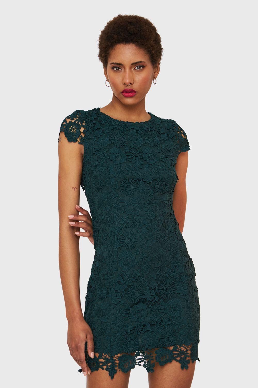 Vestido Calado Floral Verde Oscuro Nicopoly-0