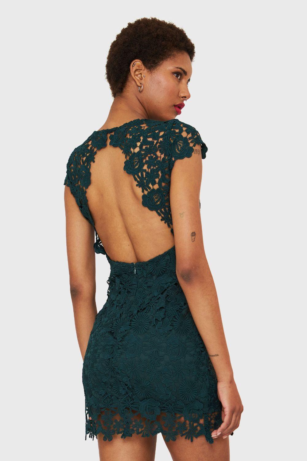 Vestido Calado Floral Verde Oscuro Nicopoly-3