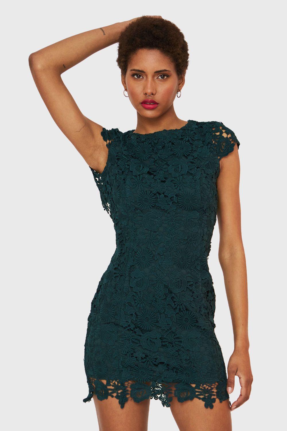 Vestido Calado Floral Verde Oscuro Nicopoly-4