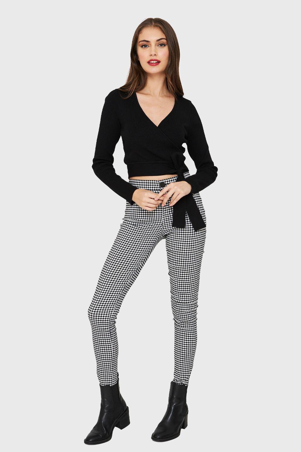 Crop Top Escote Cruzado Manga Larga Negro Nicopoly-1