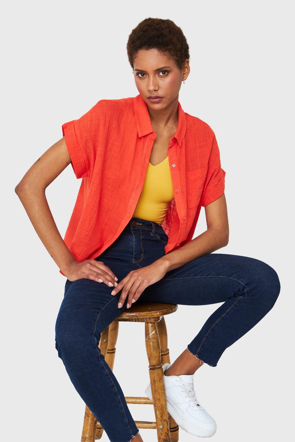 Camisa Bolsillo Manga Corta Rojo Nicopoly-0