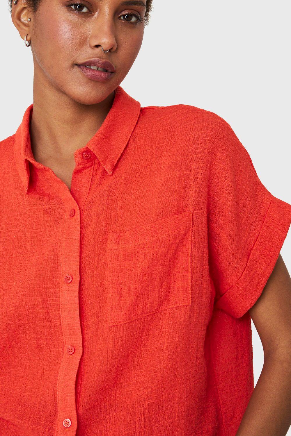 Camisa Bolsillo Manga Corta Rojo Nicopoly-5