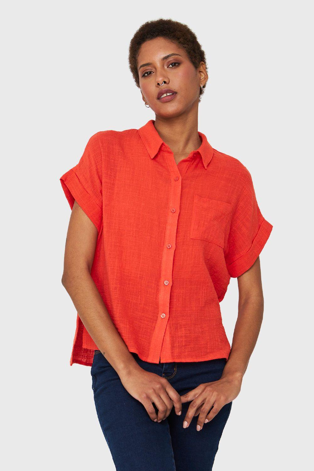 Camisa Bolsillo Manga Corta Rojo Nicopoly-4